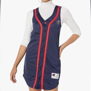 Champion Blue Baseball Jersey Snap Closure Mini Dress